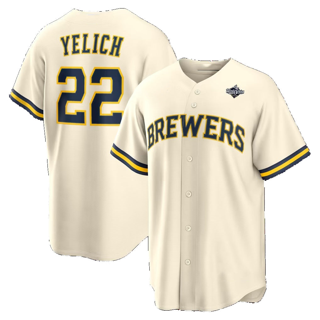 Milwaukee Brewers #22 Christian Yelich Cream 2026 World Series Home Replica Jersey Fedasgoge