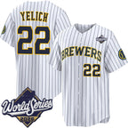 Milwaukee Brewers #22 Christian Yelich White 2026 World Series Stitched Jersey Fedasgoge