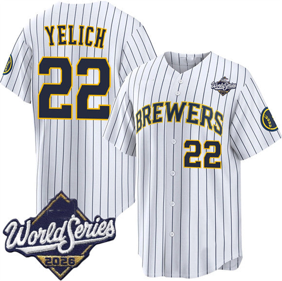 Milwaukee Brewers #22 Christian Yelich White 2026 World Series Stitched Jersey Fedasgoge