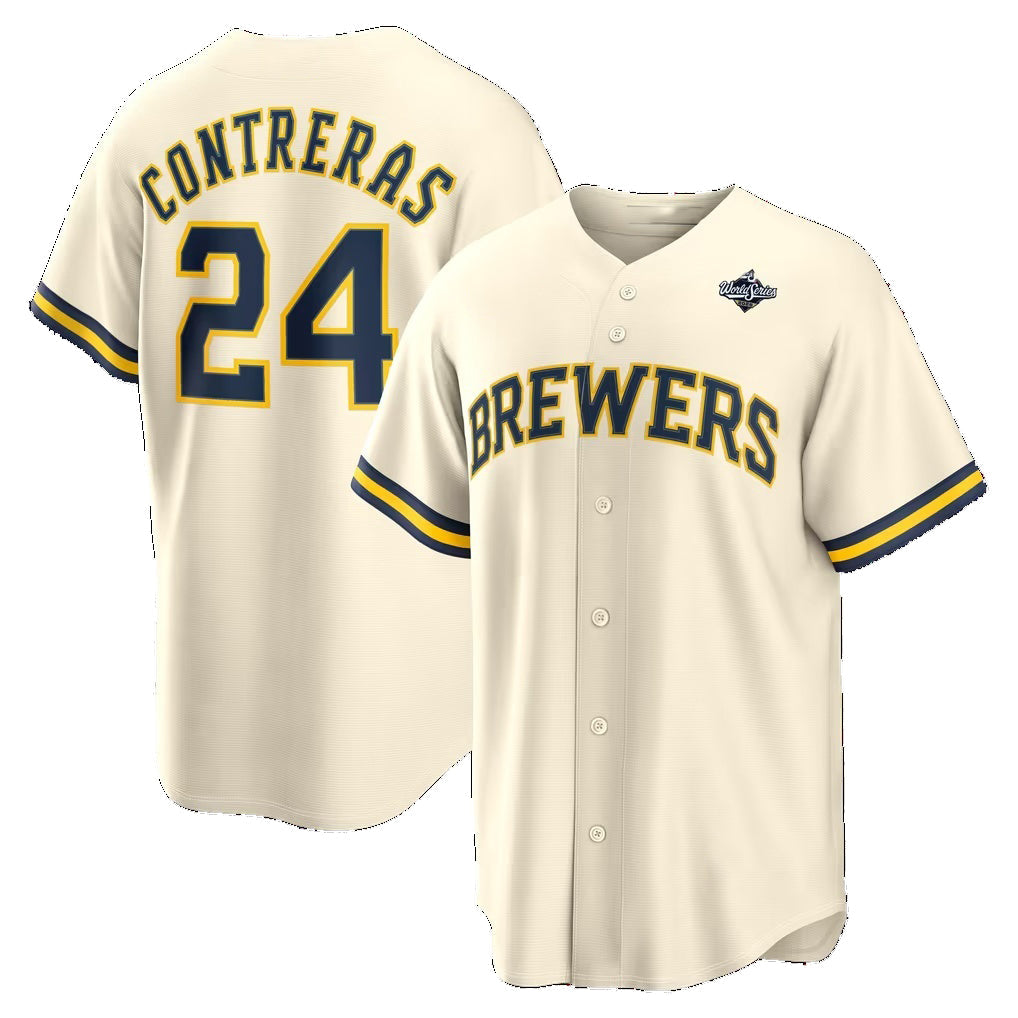 Milwaukee Brewers #24 William Contreras Cream 2026 World Series Home Replica Jersey Fedasgoge