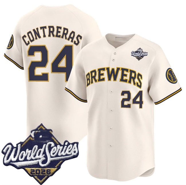 Milwaukee Brewers #24 William Contreras Cream 2026 World Series Limited Stitched Jersey Fedasgoge