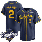 Milwaukee Brewers #2 Brice Turang Navy 2026 World Series Alternate Limited Stitched Jersey Fedasgoge