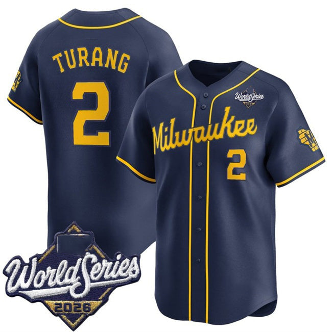 Milwaukee Brewers #2 Brice Turang Navy 2026 World Series Alternate Limited Stitched Jersey Fedasgoge