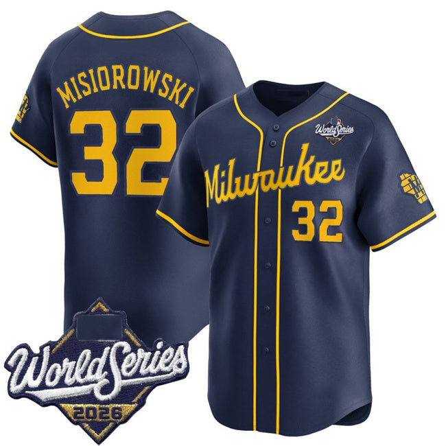 Milwaukee Brewers #32 Jacob Misiorowski Navy 2026 World Series Alternate Limited Stitched Jersey Fedasgoge