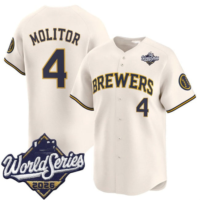 Milwaukee Brewers #4 Paul Molitor Cream 2026 World Series Limited Stitched Jersey Fedasgoge