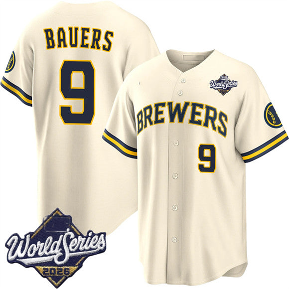 Milwaukee Brewers #9 Jake Bauers Cream 2026 World Series Stitched Jersey Fedasgoge