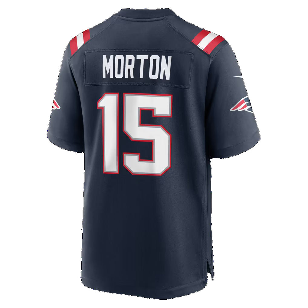NE.Patriots #15 Behren Morton Navy Team Game Football jersey Fedasgoge