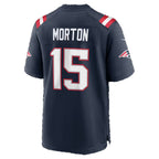 NE.Patriots #15 Behren Morton Navy Team Game Football jersey Fedasgoge