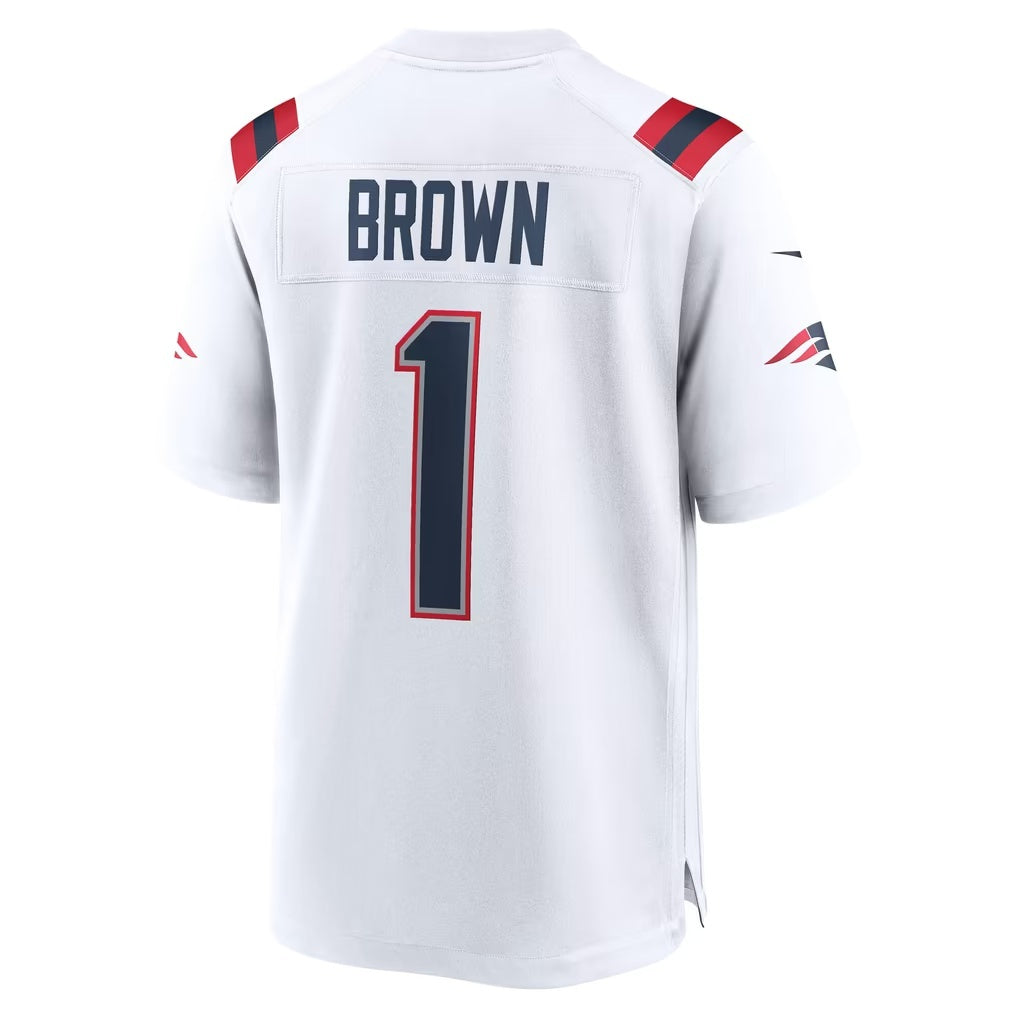 NE.Patriots #1 A.J. Brown White Fedasgoge Game Jersey