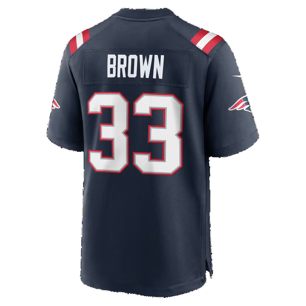 NE.Patriots #33 Mike Brown Navy Team Game Football jersey Fedasgoge