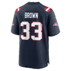 NE.Patriots #33 Mike Brown Navy Team Game Football jersey Fedasgoge