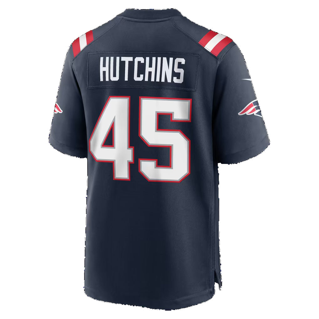 NE.Patriots #45 Quintayvious Hutchins Navy Team Game Football jersey Fedasgoge