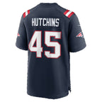 NE.Patriots #45 Quintayvious Hutchins Navy Team Game Football jersey Fedasgoge