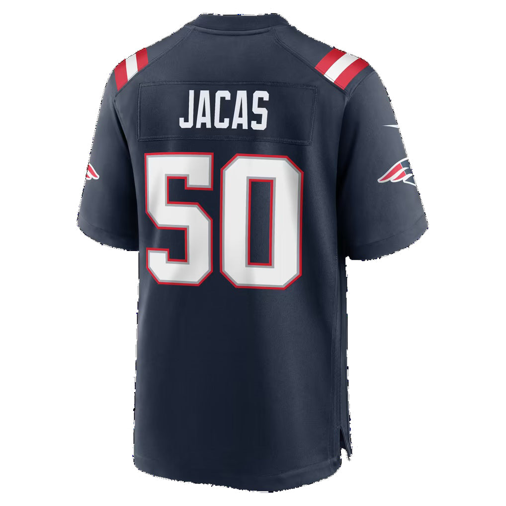 NE.Patriots #50 Gabe Jacas Navy Team Game Football jersey Fedasgoge