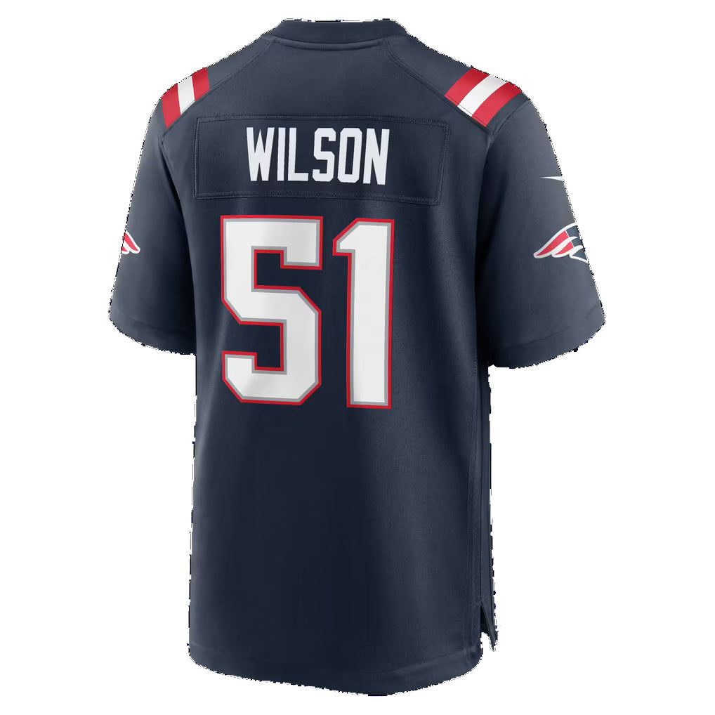 NE.Patriots #51 Riley Wilson Navy Team Game Football jersey Fedasgoge