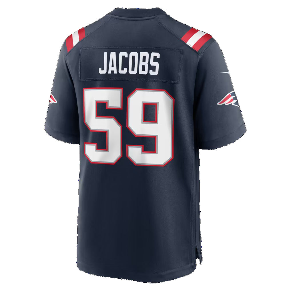 NE.Patriots #59 Khalil Jacobs Navy Team Game Football jersey Fedasgoge