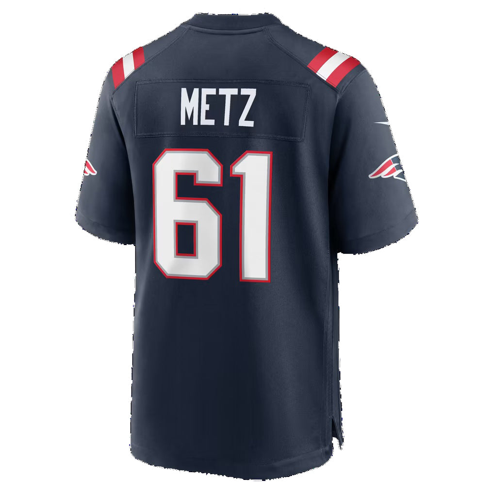 NE.Patriots #61 Lorenz Metz Navy Team Game Football jersey Fedasgoge