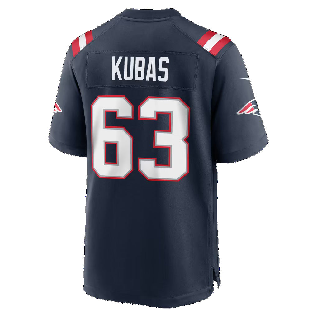 NE.Patriots #63 Jake Kubas Navy Team Game Football jersey Fedasgoge
