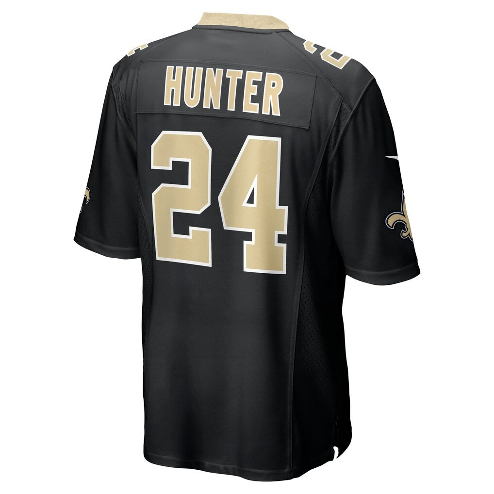 NO.Saints #24 Jarquez Hunter Black Team Game Jersey Fedasgoge
