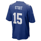NY.Giants #15 Jordan Stout Royal Team Game Football jersey Fedasgoge