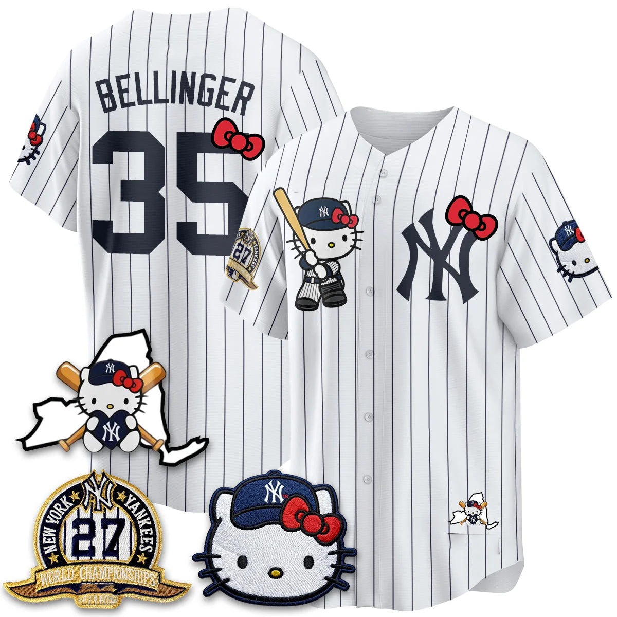 New York Yankees #35 Cody Bellinger Stripes White Fedasgoge Meow KT 2026 Vapor Limited All Stitched Jersey