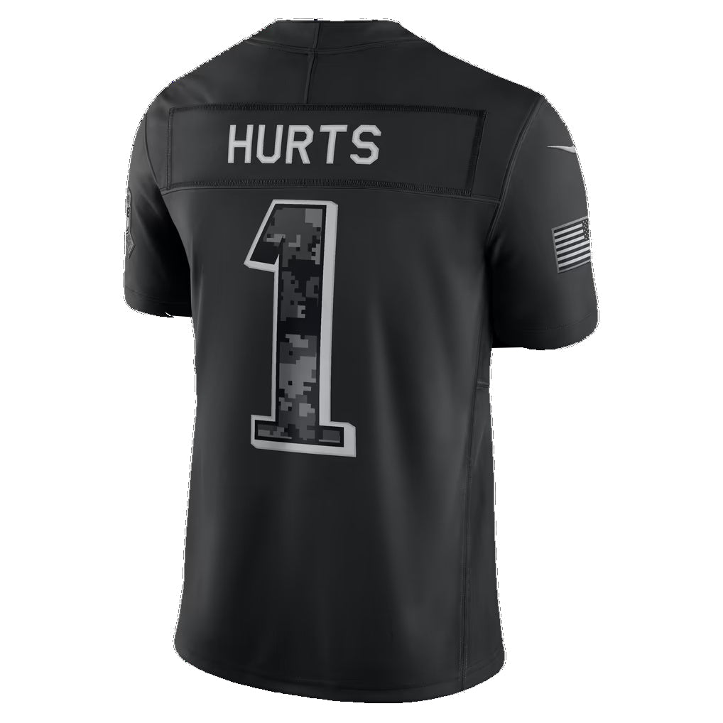 P.Eagles #1 Jalen Hurts Black 2026 Salute to Service Stitched Limited Football jersey Fedasgoge