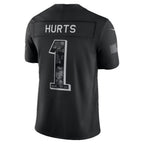 P.Eagles #1 Jalen Hurts Black 2026 Salute to Service Stitched Limited Football jersey Fedasgoge