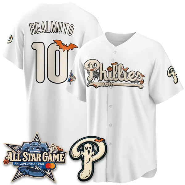 Philadelphia Phillies #10 J.T. Realmuto White Fedasgoge Halloween 2026 Vapor Limited Stitched Jersey