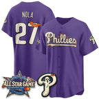 Philadelphia Phillies #27 Aaron Nola Purple Fedasgoge Halloween 2026 Vapor Limited Stitched Jersey