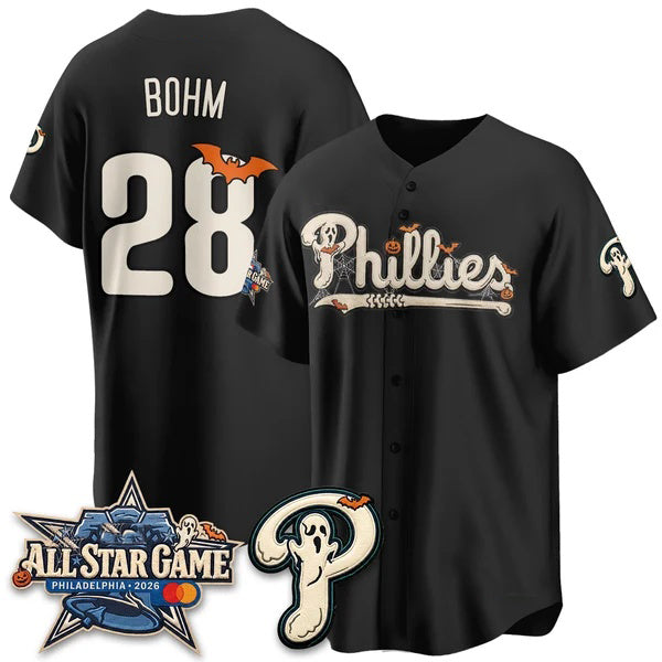 Philadelphia Phillies #28 Alec Bohm Black Fedasgoge Halloween 2026 Vapor Limited Stitched Jersey
