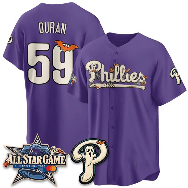 Philadelphia Phillies #59 Jhoan Duran Purple Fedasgoge Halloween 2026 Vapor Limited Stitched Jersey