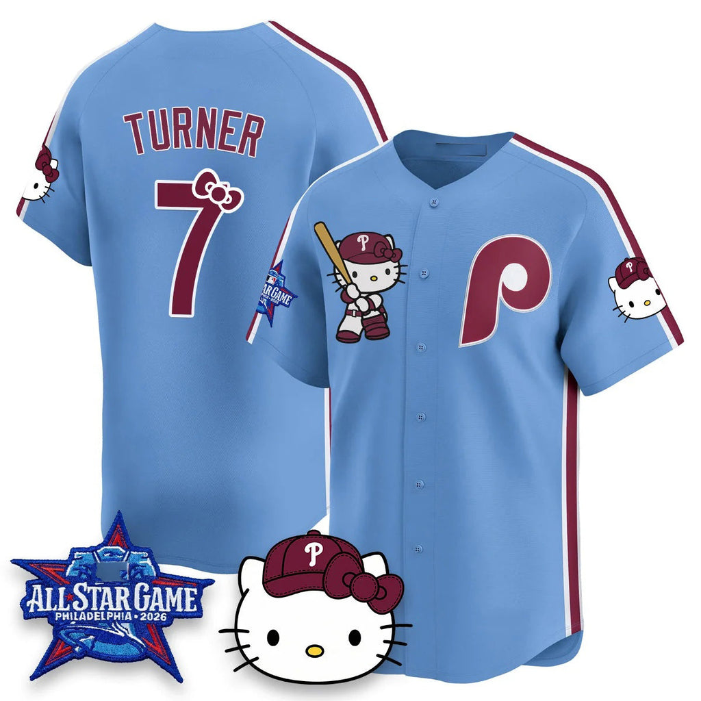 Philadelphia Phillies #7 Trea Turner Light Blue Fedasgoge Meow KT Vapor Limited V2 Stitched Jersey