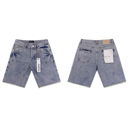 Men's Purple Denim Slim Fit Jeans Shorts Casual Straight Fit Summer Shorts 28-38