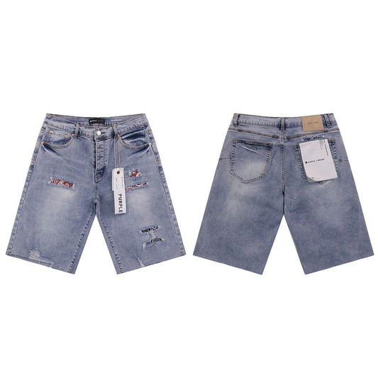 Men's Purple Denim Slim Fit Jeans Shorts Casual Straight Fit Summer Shorts 28-38