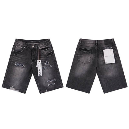 Men's Purple Denim Slim Fit Jeans Shorts Casual Straight Fit Summer Shorts 28-38