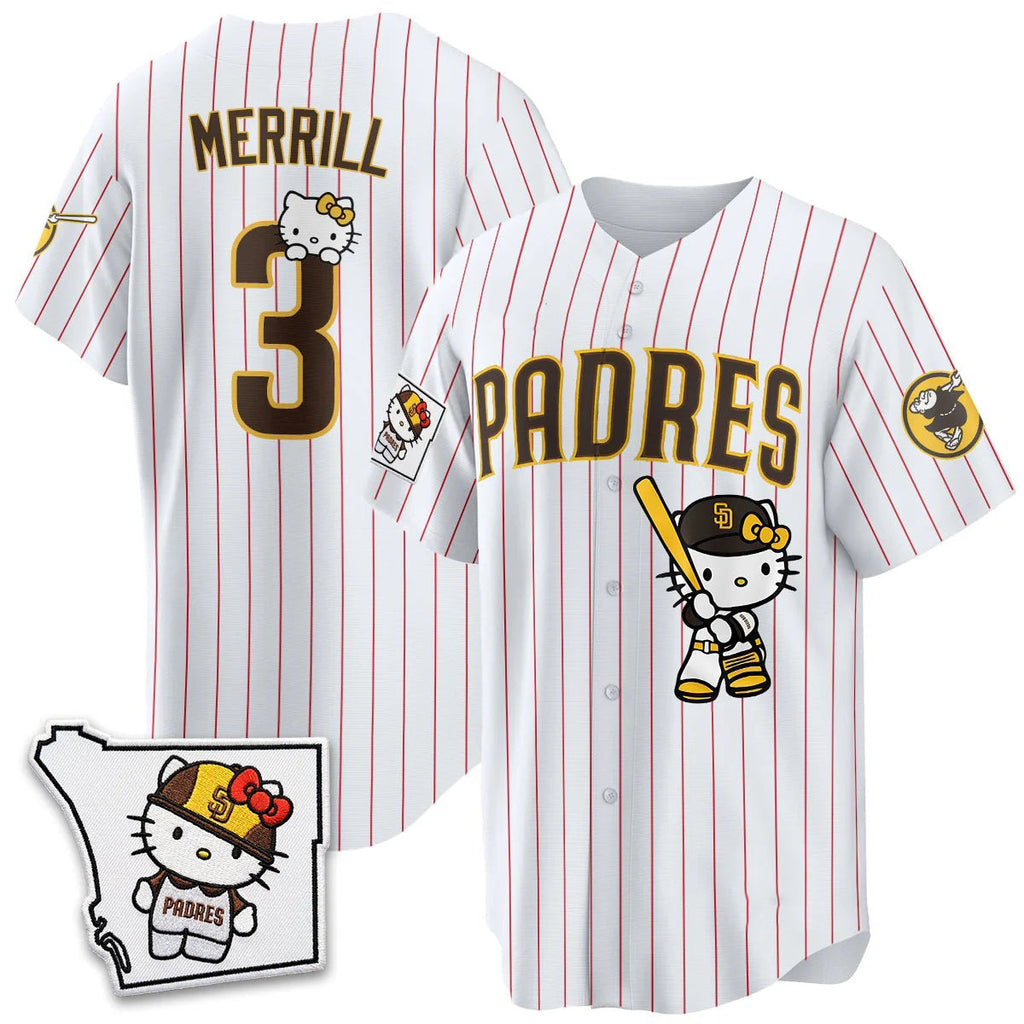 San Diego Padres #3 Jackson Merrill Pinstripe Pink Fedasgoge Meow KT Vapor Limited All V2 Stitched Jersey