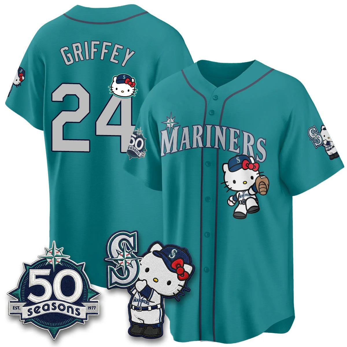 Seattle Mariners #24 Ken Griffey Jr. Meow KT Night Aqua Fedasgoge Limited Jersey - All Stitched V2