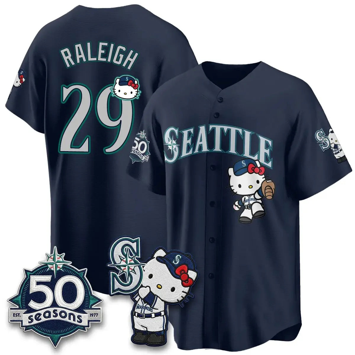 Seattle Mariners #29 Cal Raleigh Meow KT Night Navy Fedasgoge Limited Jersey - All Stitched V2