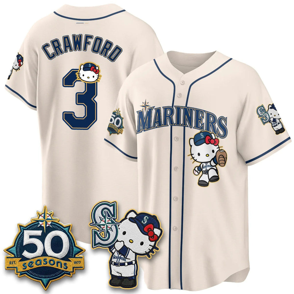 Seattle Mariners #3 JP Crawford Meow KT Night Cream Fedasgoge Limited Jersey - All Stitched V2