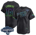 Tampa Bay Rays #13 Junior Caminero Charcoal 2026 AL East Champions Patch City Connect Limited Stitched Jersey Fedasgoge