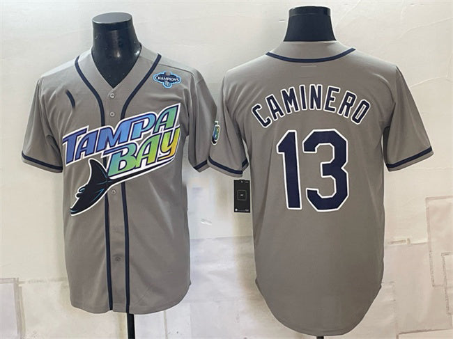 Tampa Bay Rays #13 Junior Caminero Gray 2026 AL East Champions Patch Vapor Limited Stitched Jersey Fedasgoge