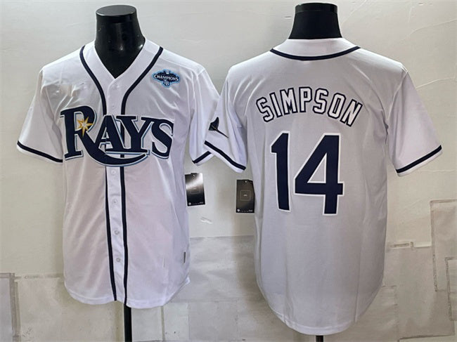 Tampa Bay Rays #14 Chandler Simpson White Gray 2026 AL East Champions Patch Vapor Limited Stitched Jersey Fedasgoge
