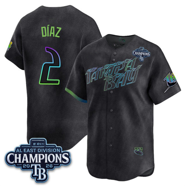 Tampa Bay Rays #2 Yandy D¨ªaz Charcoal 2026 AL East Champions Patch City Connect Limited Stitched Jersey Fedasgoge