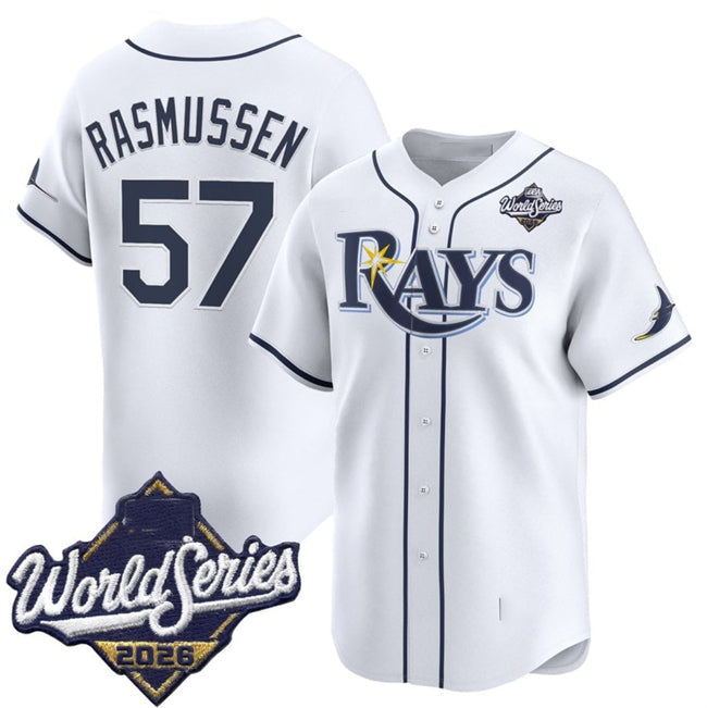 Tampa Bay Rays #57 Drew Rasmussen White 2026 World Series Home Limited Stitched Jersey Fedasgoge