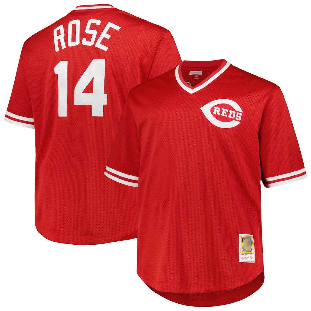 Cincinnati Reds #14 Pete Rose Player Red Fedasgoge Mitchell & Ness Throwback Cooperstown Mesh T-shirt Game Stitched Jerseys
