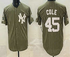 New York Yankees #45 Gerrit Cole Olive Fedasgoge Pinstripe 2026 Armed Forces Day Salute To Service Jersey