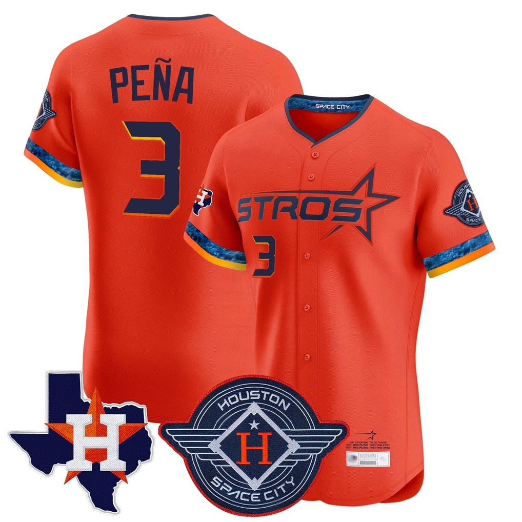 Houston Astros #3 Jeremy Pena Player Orange Fedasgoge City Connect Texas Patch Vapor Premier Limited Elite Home Stitched Jerseys