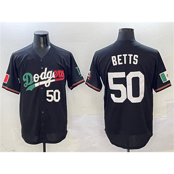 Los Angeles Dodgers #50 Mookie Betts Black Fedasgoge Mexico Flag Limited Stitched Jersey