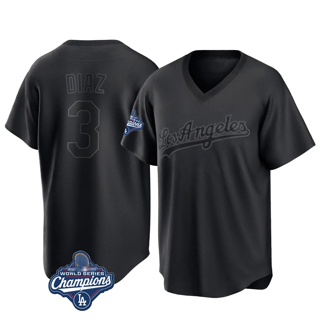 Los Angeles Dodgers #3 Edwin D¨ªaz Player Black Fedasgoge World Series Meet Pitch Fashion T-shirt Stitched Jerseys