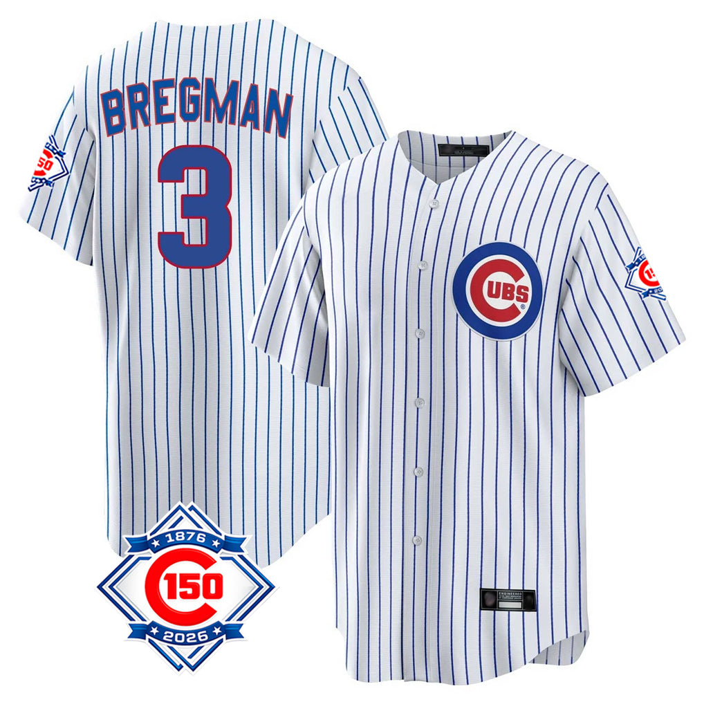 Chicago Cubs #3 Alex Bregman Player White Fedasgoge 150th Anniversary Home Game Stitched Jerseys